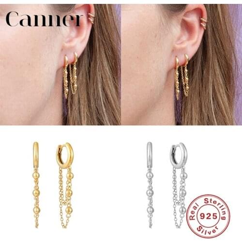 Canner 925 Sterling Silver Long Dangle Earrings Dazzling Small Beads Chain Huggie Earrings For Women Fine Jewelry pendientes W5