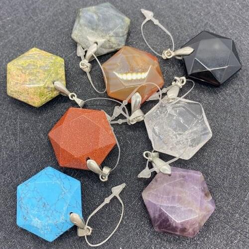 1pcs Natural Stone Pendant Hexagon DIY Women Mens Necklace Handmade Charms Jewelry Making Supplies Accessories Polishing Process