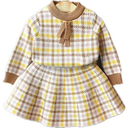 2pc Kids Princess Outfit Toodler Girls Clothing Sets 2019 Fall Long Sleeve Pullover Sweater+Knitted Skirt 2-7Yrs Girls Clothes
