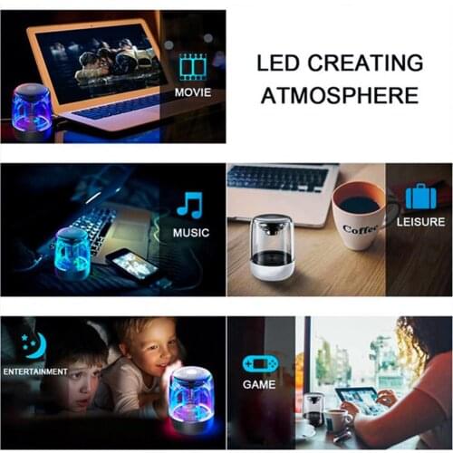 2021New 6D Panoramic Sound Colorful LED Light Mini Portable BT Speaker Support TF Card Handsfree Outdoor Bass Speaker Bluetooth
