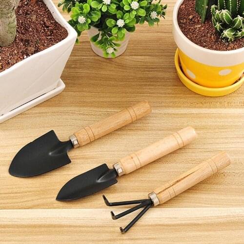 3Pcs Mini Plant Garden Gardening Tools Set With Wooden Handle Rake Shovel For Garden And Vegetable Patch Planting Potted Tools