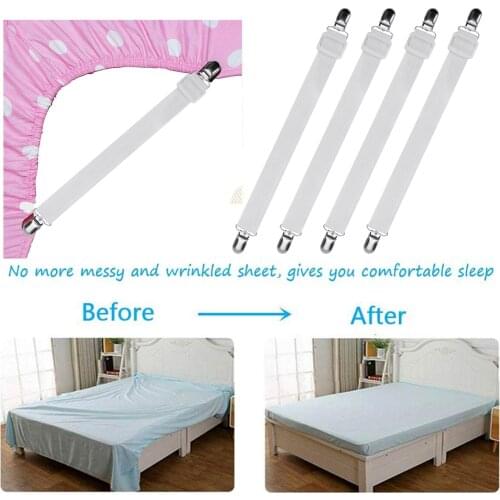 4 Pcs/Kit Elastic Bed Sheet Holder Adjust Straps Elastic Fasteners Mattress Corner Clips Fitted Sheet Sofa Cover Grippers Clips