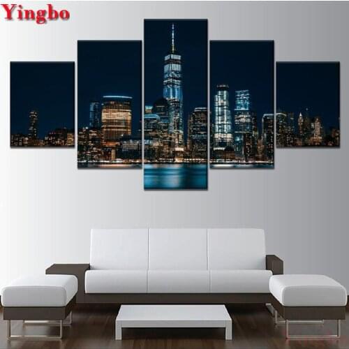 5 PCS DIY 5D Diamond Embroidery Night view of city buildings Diamond Mosaic Square Round Diamond Painting Cross Stitch Kits