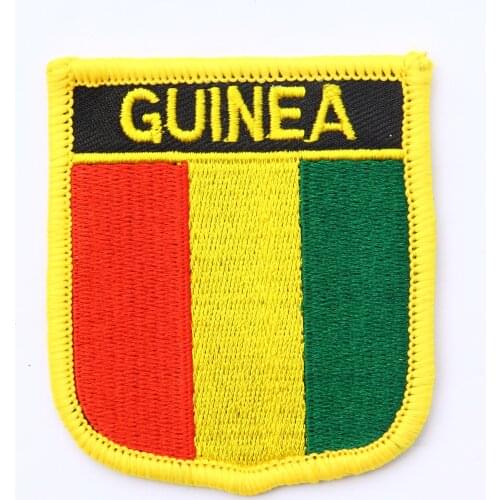 LOTS 5PCS Guinea Shiled Shape National Flag embroidered Tactical patch Badge Iron on Sew on / HOOK backing 7 x 6cm