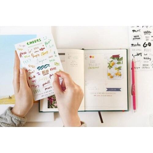 500sets/lot 8 Sheets = 1 set Kawaii Sticker Diary Stickers Transparent Black English Word Student Papeleria Stationery Sticker