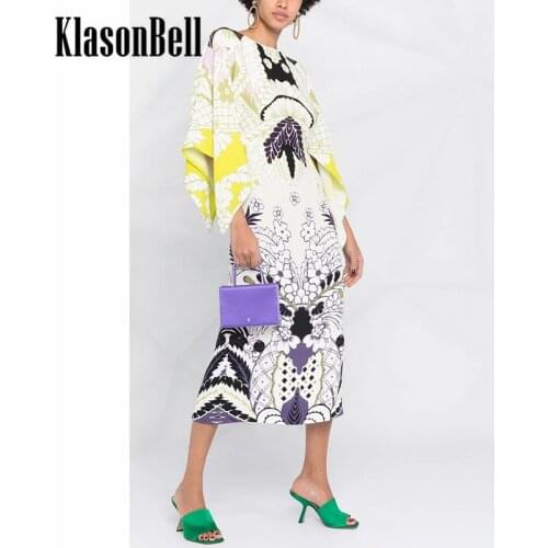 6.16 KlasonBell Silk Dress Women Fashion Elegant Print Pattern Slim Long Dress