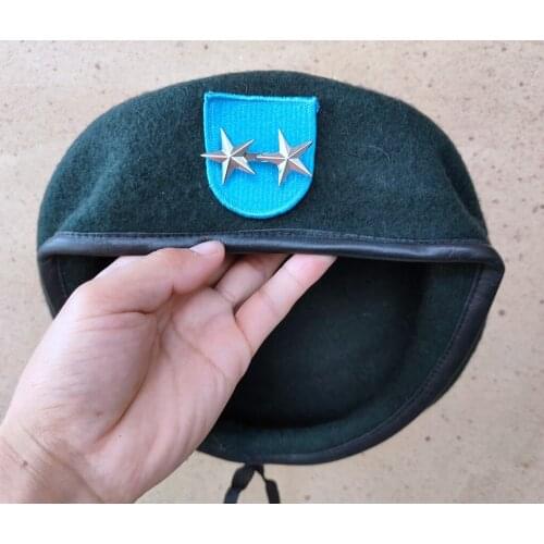 United States US Army 19th Special Forces Group Wool Green Beret OFFICER 2 STAR MAJOR GENERAL RANK INSIGNIA Military Hat