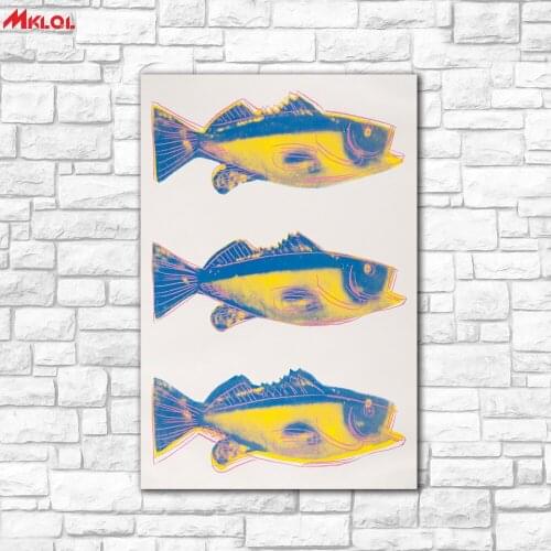 Large Wall Art,Three same fish,Restaurant study Bedroom Decor Wall oil Painting Print Nice wall picture for living room no frame