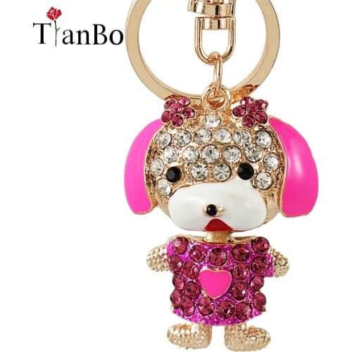 Creative Rhinestone 3D Cute Pet Dog Keychain Fashion Trinkets Car Key Chain Ring Holder For Women Bag Charm Pendant Gift