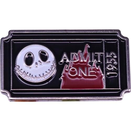 Black ticket admit one ghost badge horror Halloween jewelry