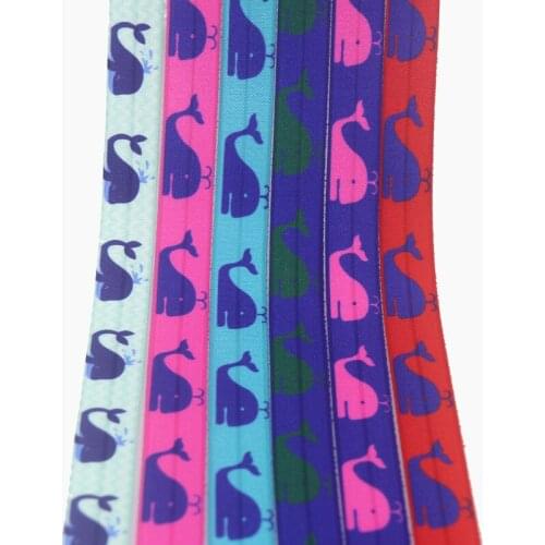 DHK 5/8'' 50yards whale sea animal printed Fold Elastic FOE stretch ribbon hairbow headwear headband DIY OEM S1336