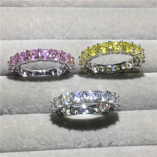 Fine 925 Sterling Silver ring Cushion cut 4mm Lab Topaz diamond Cz Engagement wedding band rings For women men Party Jewelry