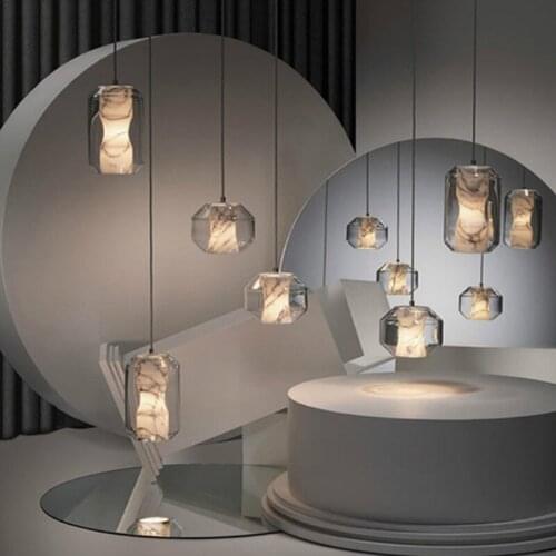 Cafe bar marble decorative lamp post modern restaurant living room nordic designer creative glass marble chandelier LB01141