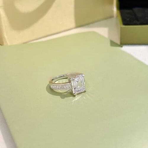 Hot Brands Pure 925 Sterling Silver For Women Jewelry Top Quality Ring Party Wedding Square ZirconRing Engagement Flower Ring