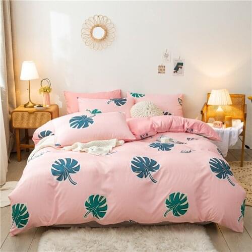 Pink Bedding set,220x240 Duvet Cover Set With Pillowcase, 200x230 Quilt Cover,Green Leaves Pattern King Size Blanket Cover
