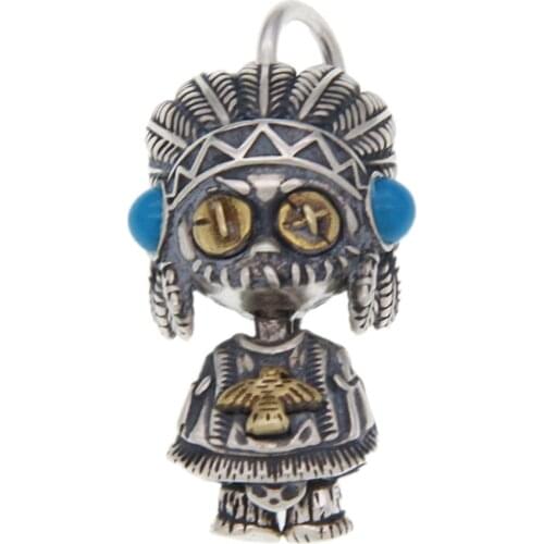 BOCAI New solid s925 sterling silver Man pendant chief cartoon doll retro Thai silver woman pendant