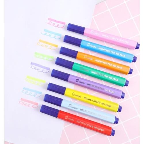 8 Colors Highlighter Pens Sketching Markers Colored Pastel Drawing Pen for Student School Office Art Supplies Cute Stationery