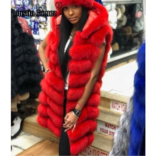 Cute Classic Fashion Beautiful Look Glamorous Ladies Womens Coats Essential Thicken Sleeveless Warm Plus Size Real Fox Fur Coat