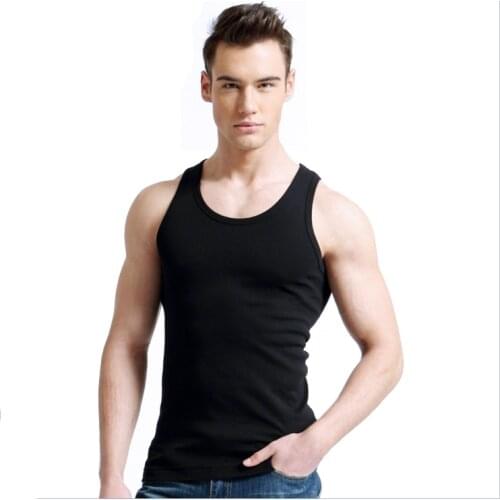 Cheap Cotton Polyester Mens Tank Tops Fitness Undershirt Vest Singlet Sleeveless Men Shirt
