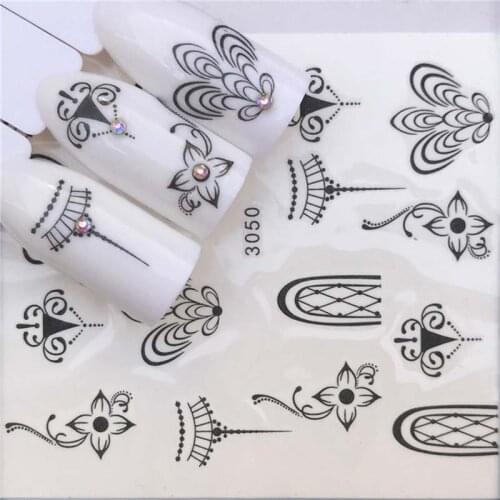 Nail art sticker black lace flower heart dream catcher necklace image printing manicure water transfer nail adhesive FW037