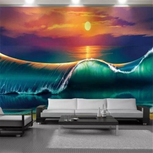 Modern Mural 3d Wallcovering Wallpaper Beautiful Sunset Landscape With Huge Waves Home Decor Painting Wallpapers Wall Covering