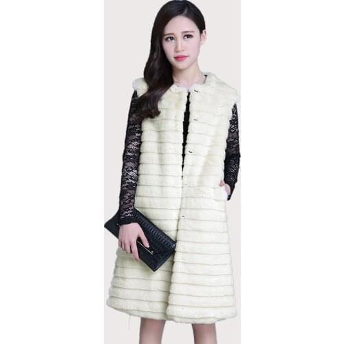 Nerazzurri Winter long faux fur vest women Off white striped fall sleeveless jacket for women Fluffy rabbit fur vests for women