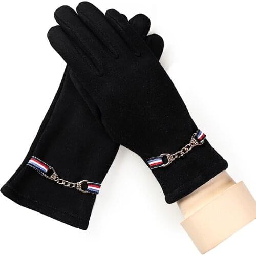 New Fashion Ladies Winter Outdoor Sports Warm Touch Screen Gloves Women Suede Cashmere Lace Long Full Finger Gloves Mittens 19C