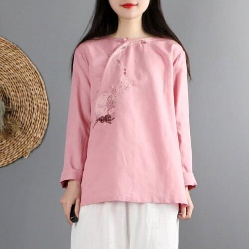 Chinese Style Clothing Women Clothes 2021 Cheongsam Top Chinese Traditional Shirt Blouse Cotton Hanfu Ladies Chinese Tops 12204