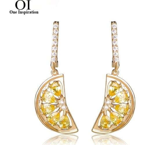 OI Exquisite Orange Lemon Cubic Zircon Earrings For Girls Gold Color Fruit Dangle Earring Ear Jewelry Christmas Gift
