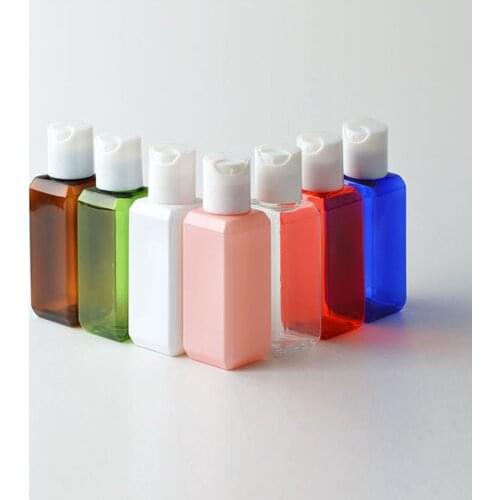 Wholesale 50ml (100pc/lot) Small square PET plastic empty bottles contaiers disc top cap Shower Gel shampoo liquid travel bottle