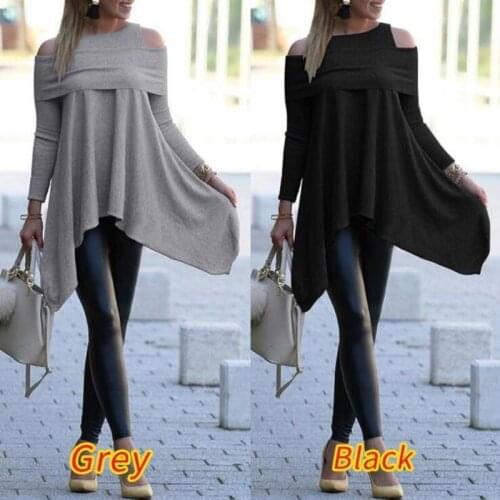 Autumn Long Sleeve Irregular T Shirt Elegant Off the Shoulder Slim Long Shirt Knitted Pullovers Womens Oversized Tops Clothes