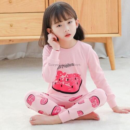 Girls Pink Pajamas Long Sleeve Cotton Soft Pyjamas Kids Clothes Sets Cartoon Watermelon Sleepwear Cute Pajamas For Boys 2-14 Yrs
