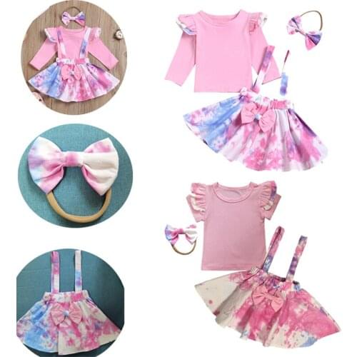Toddler Girls Dress 3 Pcs With Headband Clothing Dress Suits Children Casual Fashion Print Girls Dress Up Clothes