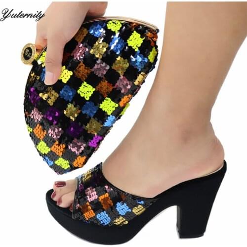 Latest Fashion Rhinestone Slipper Shoes And Bag Set Italian Summer High Heels 10CM Shoes And Bag To Match Set For Wedding