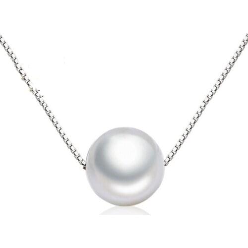 Silver color Jewelry Simple Hot Fashion 10mm Natural Freshwater Pearl Pendant Chain Necklace kolye collares bijoux femme