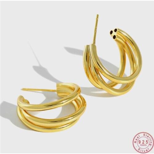 925 Sterling Silver Bohemian Simple Multi-layer Geometric Circle Stud Earrings Women Fashion Temperament Wedding Party Jewelry