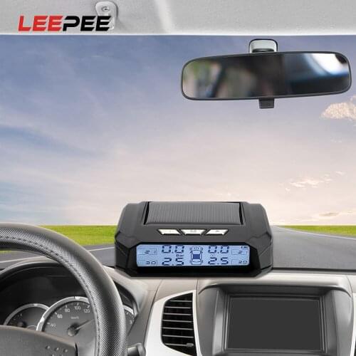 LEEPEE Tire Pressure Monitoring System Solar TPMS Car Tyre Pressure Monitor With 4 External Sensors Temperature Warning Fuel