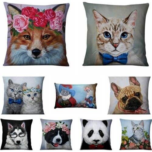 Vintage Oil Painting Animal Printed Pillowcase Christmas Decorative Cushion Home Pillow Decoration Sofa Throw Pillows 17*17inch