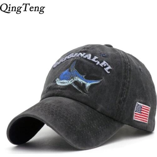 Vintage Washed Denim Cap Snapback Embroidered Shark Baseball Caps Men Outdoor Fishing Cap Cotton Casual Female Hat Dad Bone