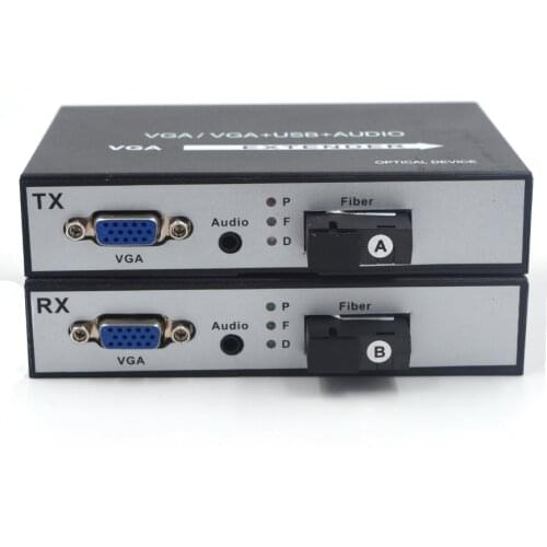 High Quality 1080P VGA Extenders TX/RX Kits Fiber optic media converters with Stereo 3.5mm Audio Singlemode fiber up 20Km