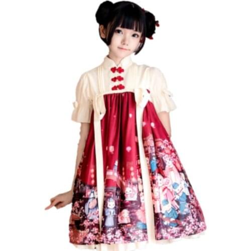 Japanese Women Kwaii Lolita Dress And Wind Chinese Dress OP stand Collar Tea Party Cat Print Dress Cosplay Lolita Dresses Cute