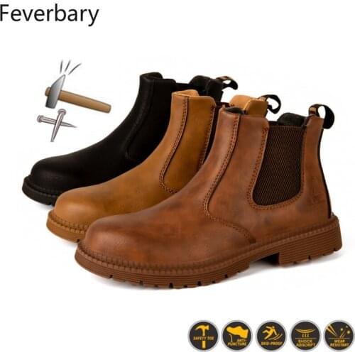 Feverbary Safety Shoes Men Steel Toe Cap Anti-smash Waterproot Work Boots Outdoor Hiking Non-slip Sneakers