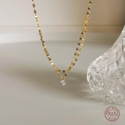 925 Sterling Silver French Simple Crystal Pendant Multi-layer Clavicle Chain Necklace Women Fashion Charm Student Jewelry Gift