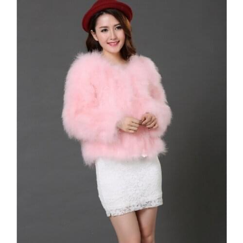 Women Fashion Fur Coats Winter Real Ostrich Fur Jackets Natural Turkey Feather Fluffy Outerwear Lady 20 Colors Plus Size