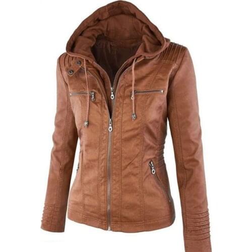 Winter Faux Leather Jacket Women Removable Hoodies Coats Plus Size 7XL Ladies Jackets Waterproof Motorcycle Hooded Coats WF164