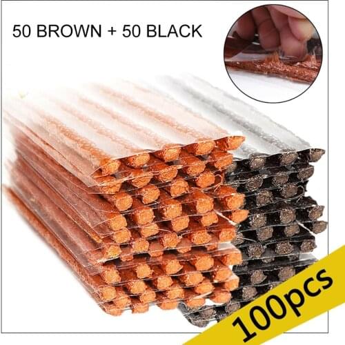 100pcs Quick Fix Tubeless Seal Rubber Car Motorcycle Electrocar Tire Puncture Seal Repair Strip Plug Tyre Repair Kit