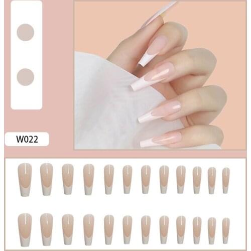 24pcs Nude Color Nail Patch Square Head Glue Type Removable Long Paragraph Fashion Manicure Save Time False Nail Patch