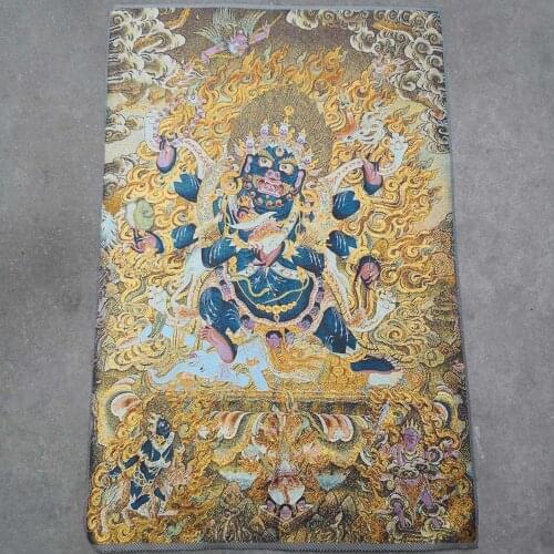 35" Thangka embroidery Tibetan Buddhism silk embroidery brocade Nepal Six-armed Mahakala Senju Thousand eyes Thangkas