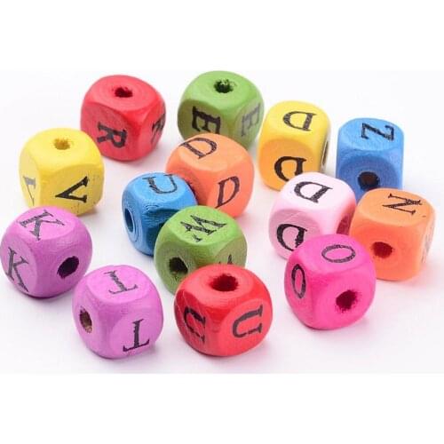 50pcs 10mm Natural Wooden Beads Alphabet large Hole Spacer Bead Gift For Children Kids DIY Jewelry Dyed kralen cuentas Pandahall