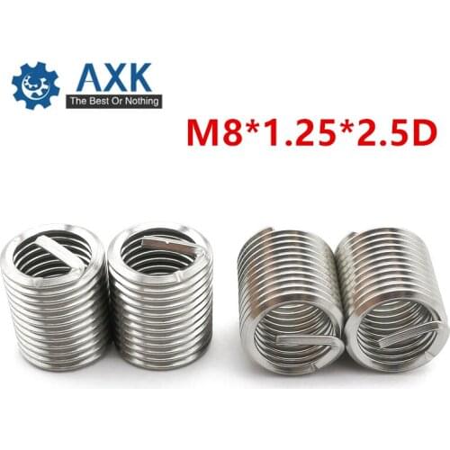 50pcs M8*1.25*2.5D Wire Thread Insert Stainless Steel 304 Wire Screw Sleeve M8 Screw Bushing Helicoil Wire Thread Repair Inserts